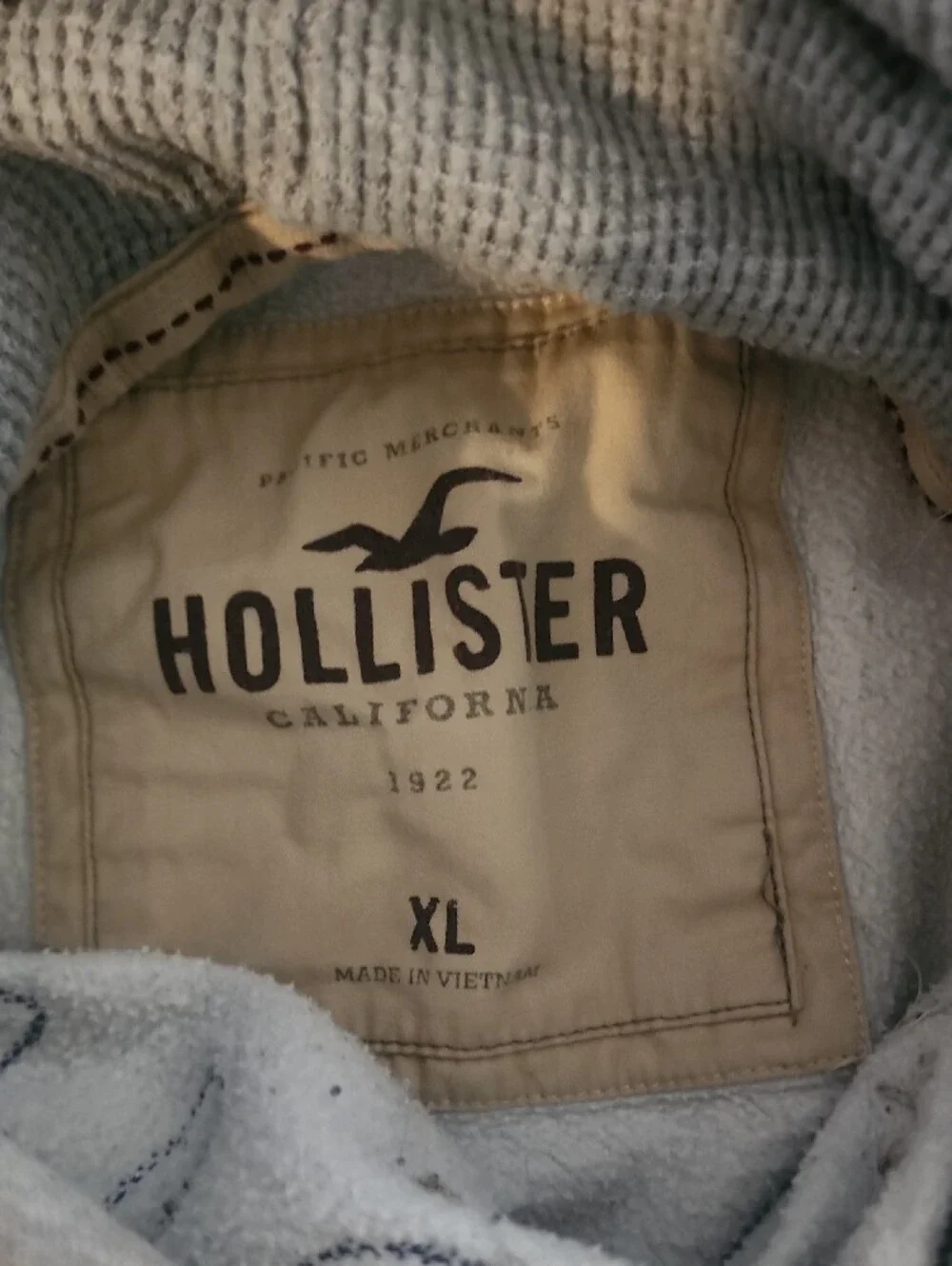 Light Gray Hollister Crewneck Hoodie with Navy Appliqué